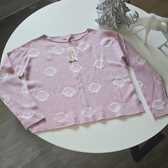 Philosophy Tops - Philosophy Soft Pink Knit Long Sleeve Shell Print Top